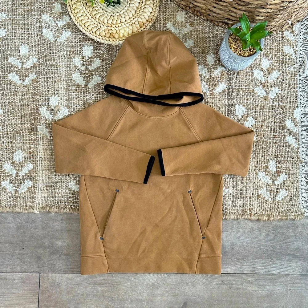 Old Navy Boy’s Active Dynamic Fleece Tan Hoodie Sweatshirt with Black Trim